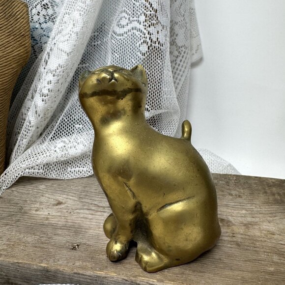 Vintage Solid Brass Cat Figurine Statue 5" Tall Decorative Home Decor - Picture 4 of 9